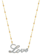 , Women'S Sterling Silver, 14Kt Gold Plated Diamond Love Necklace, 18" Chain