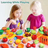 88Pcs Cutting Play Food Sets for Kids, Pretend Play Kitchen Toys Accessories Educational Toy Food with Storage Basket