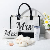 Bride Tote Bag Bride Gifts Set 5 Pcs Makeup Bag Bride Stainless Tumbler Cup Bride Slippers White Hair Tie Slippers for Bridal Shower Bachelorette Party Wedding Day Gifts for Bride (Fresh)