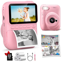 Instant Print Camera for Kids, 1080P HD Digital Video Instant Camera for Boys & Girls 3-12 Years Birthday Gifts, with 32GB Card and Printing Paper
