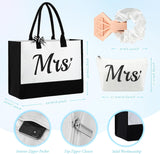 Bride Tote Bag Bride Gifts Set 5 Pcs Makeup Bag Bride Stainless Tumbler Cup Bride Slippers White Hair Tie Slippers for Bridal Shower Bachelorette Party Wedding Day Gifts for Bride (Fresh)