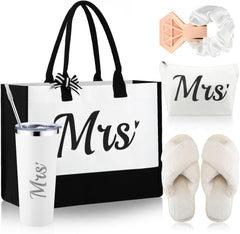 Bride Tote Bag Bride Gifts Set 5 Pcs Makeup Bag Bride Stainless Tumbler Cup Bride Slippers White Hair Tie Slippers for Bridal Shower Bachelorette Party Wedding Day Gifts for Bride (Fresh)