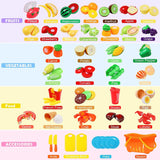 88Pcs Cutting Play Food Sets for Kids, Pretend Play Kitchen Toys Accessories Educational Toy Food with Storage Basket