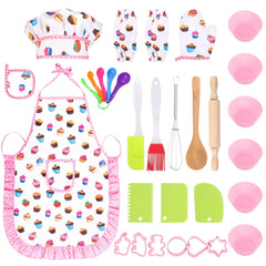 Kid Bake Set,Kids Cooking and Baking Set,31 Pcs Kids Chef Apron Set,Children Kitchen Bake Playset Accessories for Kids Age 3-10