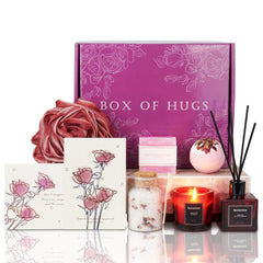 Gift Women Christmas Bath Sets Body Self Care, Best Spa Birthday Valentine'S Day Basket Scented Candle & Reed Diffuser Kit Mom Friends Sister with Rose Card (Red)