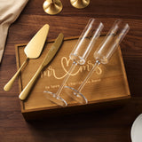 Wedding, Bridal Mr & Mrs Champagne Flutes Gift | Set of 2 | Crystal Champagne Flutes for Him and Her, Valentine's Day, Housewarming Gifts, Engagement Shower Gift for Bride and Groom GIFT BOX (Gold)-3