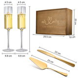 Wedding, Bridal Mr & Mrs Champagne Flutes Gift | Set of 2 | Crystal Champagne Flutes for Him and Her, Valentine's Day, Housewarming Gifts, Engagement Shower Gift for Bride and Groom GIFT BOX (Gold)-4