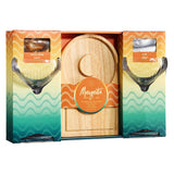 Margarita Glass, Salt & Board Gift Set - Includes 2 Ribbed 12oz Stemmed Glasses, Chili & Regular Salt, Wooden Rimmer Board, Beautiful Gift Box - Gifts for Margarita Lovers, Cocktail Parties, Holiday-4