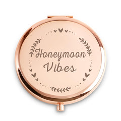 Honeymoon Gifts for Newlyweds Bride Mrs, Personalized Engraved Compact Mirror